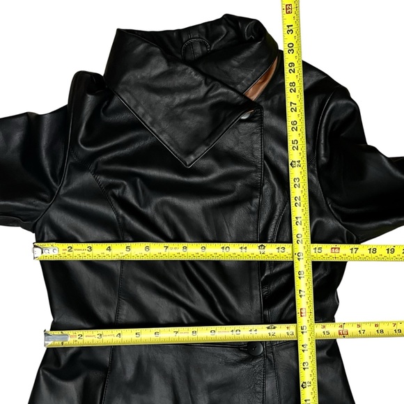 Old Florence Trench Jacket Italian Soft VERA PELLE Leather Black Brown Sz EU 44 - Picture 11 of 16